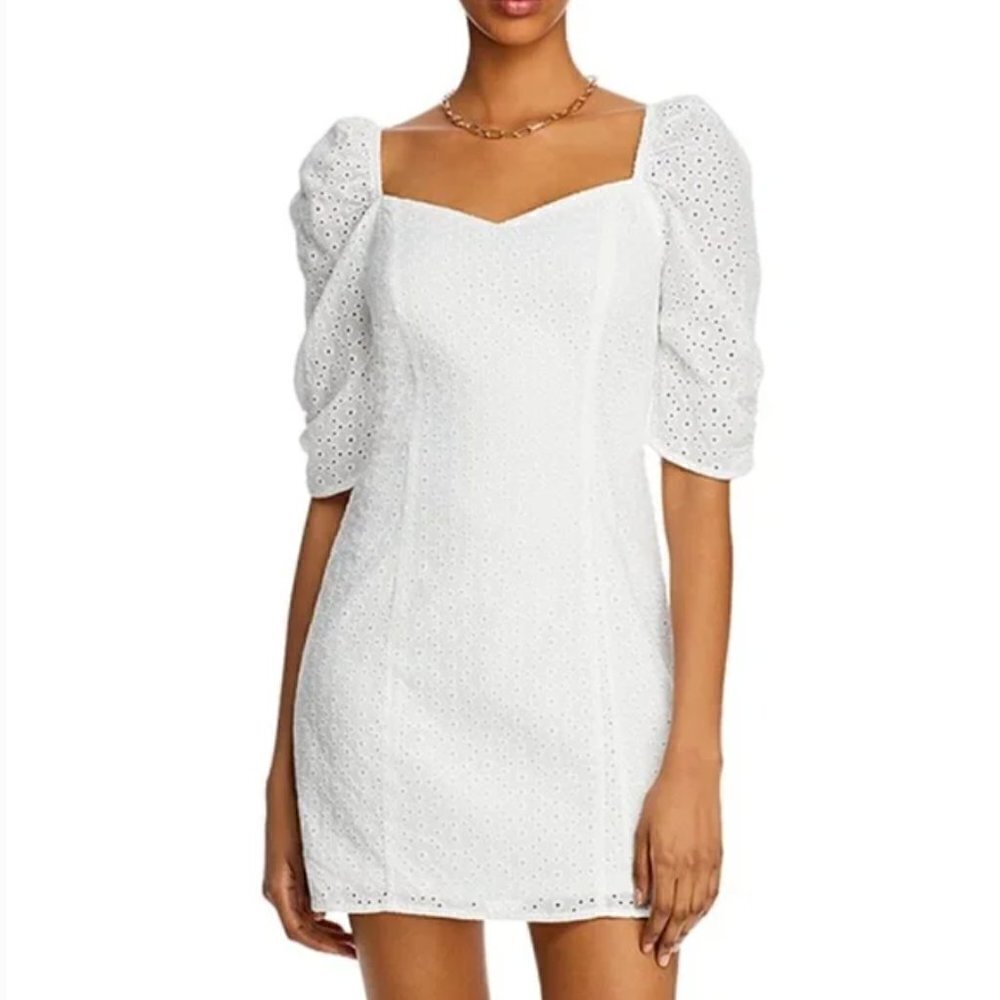 Aqua‎ White Puff Sleeve Eyelet Mini Dress S